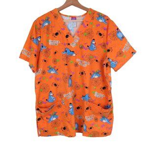 DISNEY Orange Eeyore Halloween Short Sleeve Scrub Top Size M Winnie-the-Pooh
